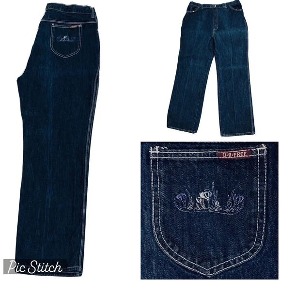 U.R. FREE Jeans Womens W35 x 30L Straight High Waist Embroidered Mom Blue Denim - Picture 5 of 9
